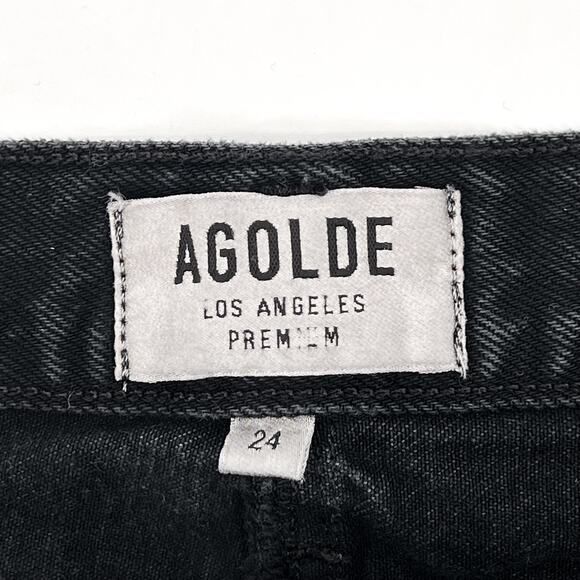 AGOLDE Quinn Frayed Denim Mini Skirt Women’s Size 24 Black Raw Hem - Picture 3 of 5